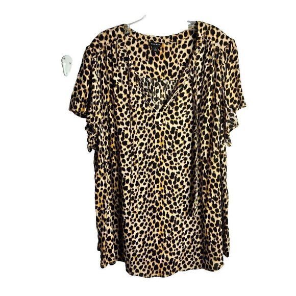 Torrid Womens Rayon Crepe Tie Flutter Sleeve Peasant Cheetah Print Top PLUS 3 - Picture 4 of 8